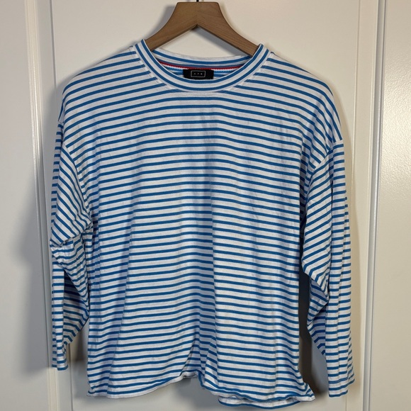 AYR Blue & White French Fry Striped Long Sleeve Tee Shirt Top size medium - Picture 2 of 7